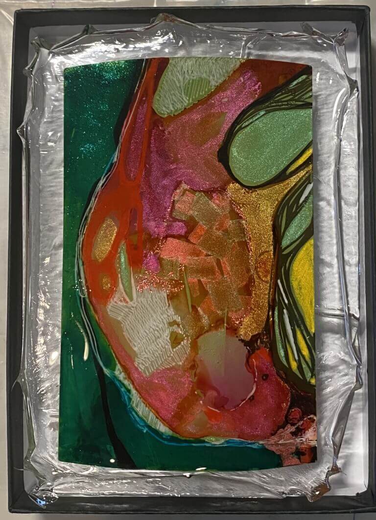 Isabel Cotarelo - 'Embryos Series 2- 1 Of 5' - Ink, Watercolor, Markers, 3Dpen On Paint Swatches Or Arches Paper. Encased In Resin. 4 H X 6 W $100