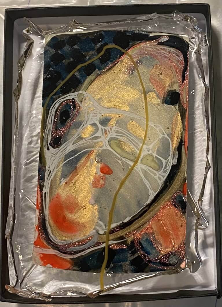 Isabel Cotarelo - 'Embryos Series 3- 1 Of 5' - Ink, Watercolor, Markers, 3Dpen On Paint Swatches Or Arches Paper. Encased In Resin. 4 H X 6 W $100