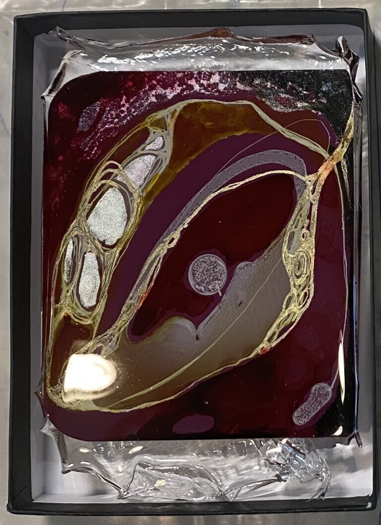 Isabel Cotarelo - 'Embryos Series 3- 4 Of 5' - Ink, Watercolor, Markers, 3Dpen On Paint Swatches Or Arches Paper. Encased In Resin. 4 H X 6 W $100