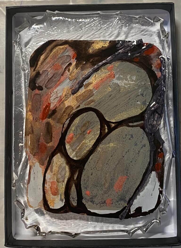 Isabel Cotarelo - 'Embryos Series 4- 4 Of 5' - Ink, Watercolor, Markers, 3Dpen On Paint Swatches Or Arches Paper. Encased In Resin. 4 H X 6 W $100