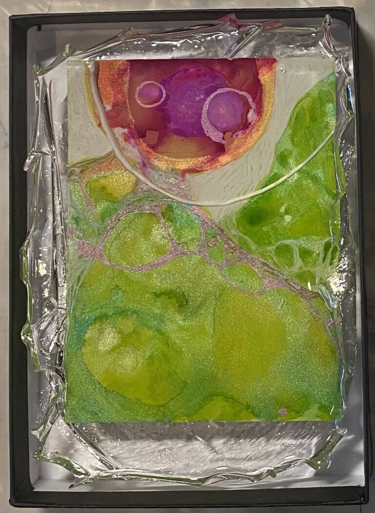 Isabel Cotarelo - 'Embryos Series 5- 1 Of 5' - Ink, Watercolor, Markers, 3Dpen On Paint Swatches Or Arches Paper. Encased In Resin. 4 H X 6 W $100