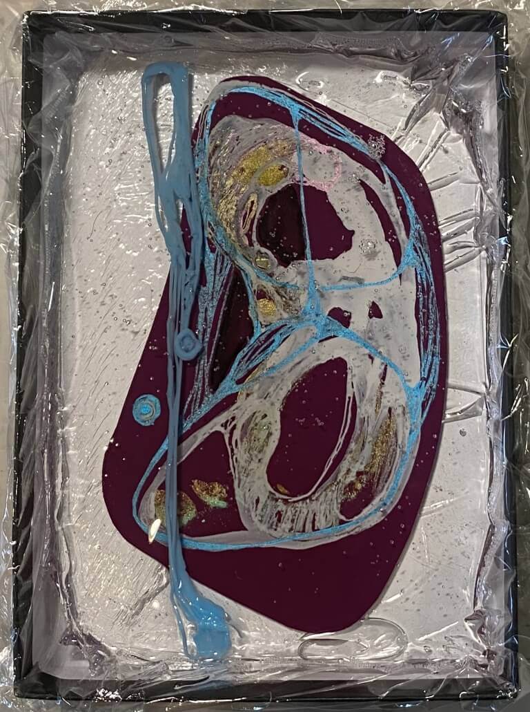 Isabel Cotarelo - 'Embryos Series 7- 4 Of 4' - Ink, Watercolor, Markers, 3Dpen On Paint Swatches Or Arches Paper. Encased In Resin. 4 H X 6 W $100