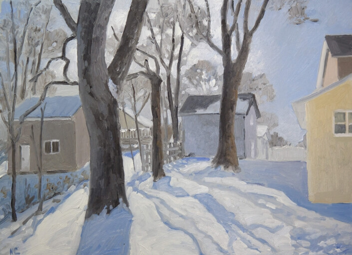 Nancy A Campbell – ‘Winter Blues’ – Oil On Panel. 18 H X 24 W $950