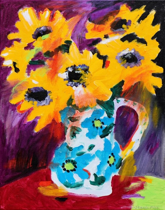 Stacie Flint – ‘Exuberance’ – Acrylic. 18 H X 14 W $600