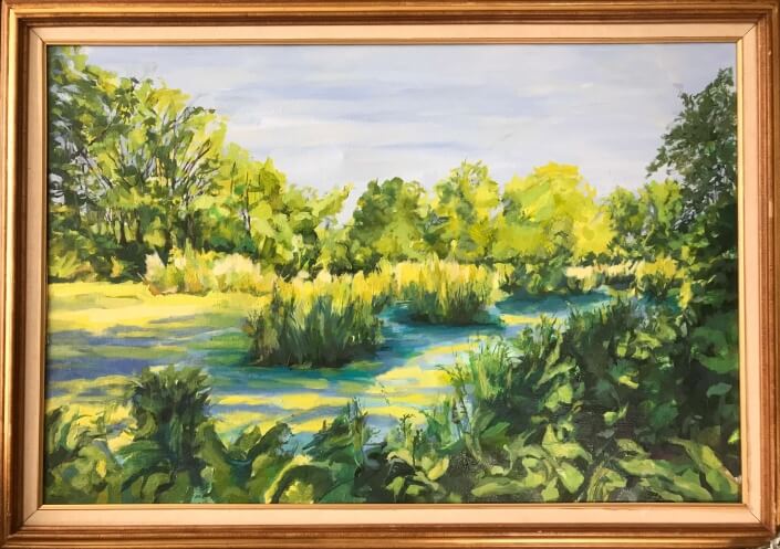 Barbara Holt – ‘Brilliant Summer Pond’ – Acrylic On Canvas. 30 H X 41 W $600