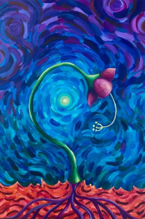 Mariabella Rivera-Todaro – ‘Life Springs From Soil (No Matter How Hard It May Be)’ – Acrylic On Canvas. 34 H X 24 W $1400