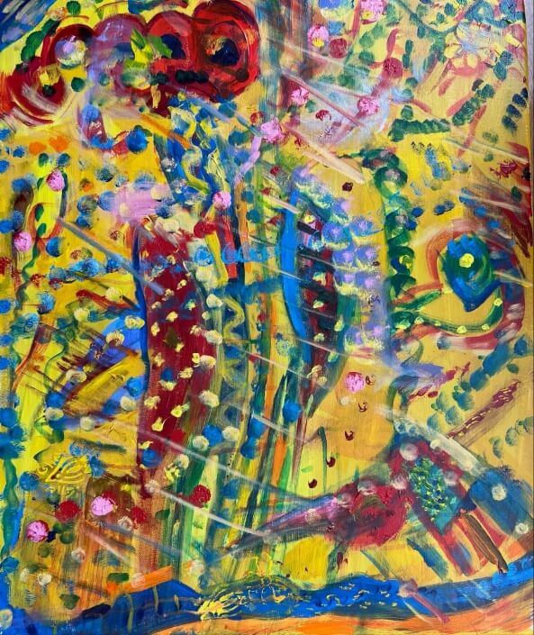 Marjorie Magid – ‘Yellow Frizzle’ – Acrylic On Canvas. 24 H X 20 W $450