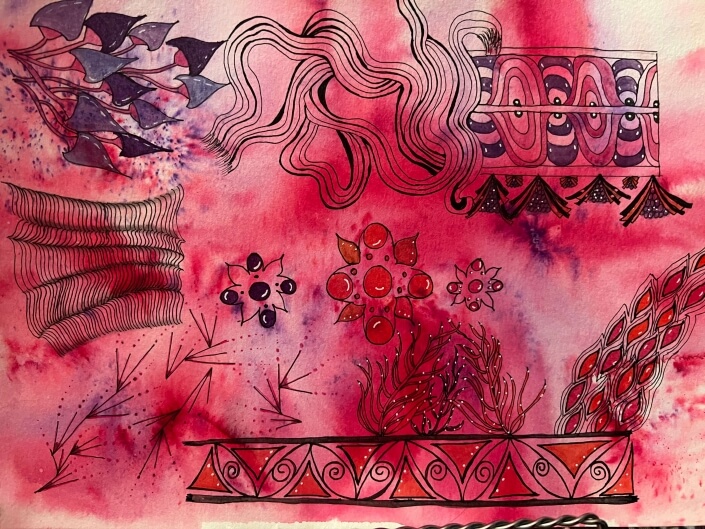Priscilla Deconti – ‘Red’ – Watercolor And Ink. 14 H X 11 W $150