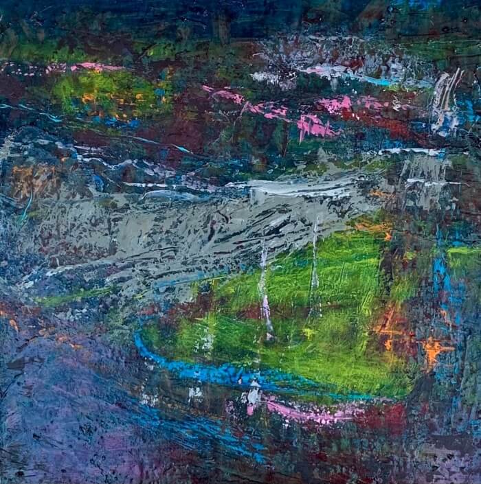 Sandra Nystrom – ‘Running Fast II’ – Oil On Board/Framed. 10 H X 10 W $550