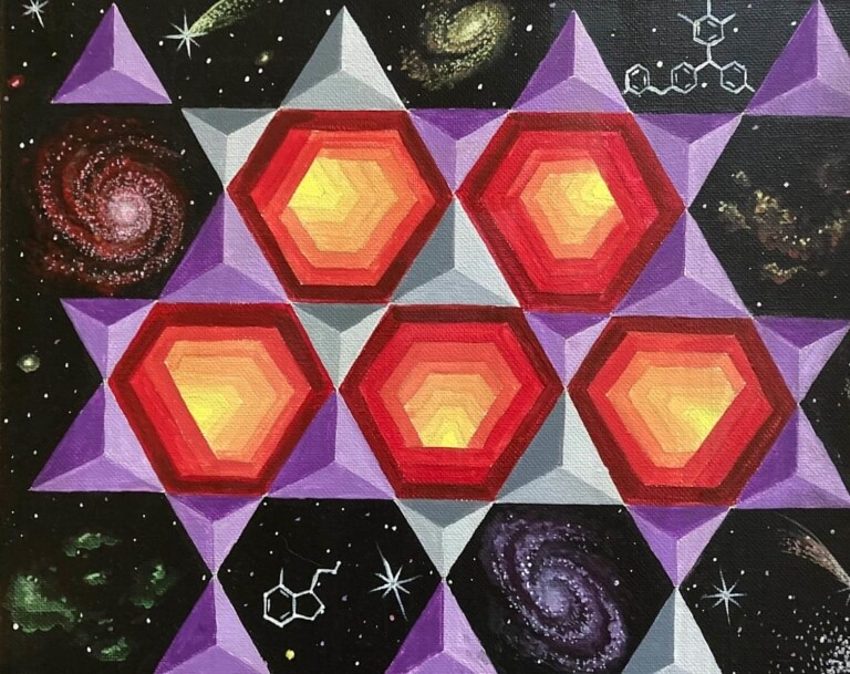 Geometric star shapes on a cosmic background in a pattern