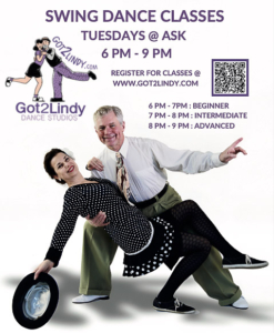 Graphic of a man and woman doing the Lindy dance. Got2Lindy Dance Studio